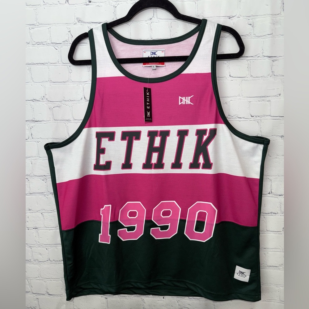 NWT ETHIK size XL pink & dk green tank top